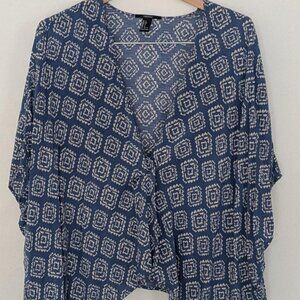 Open Front Geometric Print Cardigan Poncho